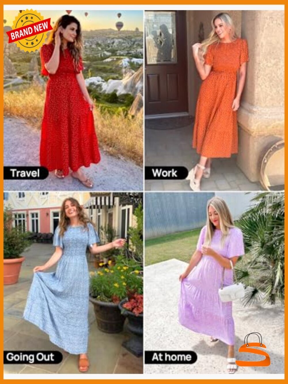 Boho Floral Maxi Dress - Short Flutter Sleeve Smocked Tiered Flowy - Picture 6 of 7